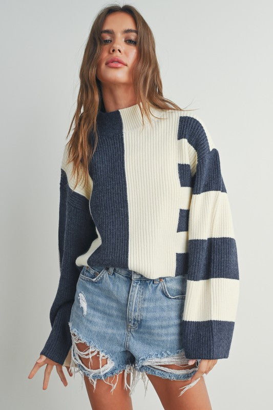 Colorblock Turtleneck Sweater