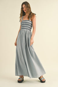 Smocked Linen Maxi Dress