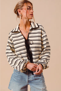 Tie Front Striped Top