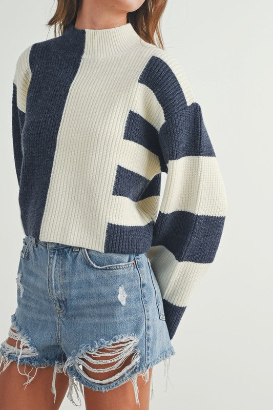Colorblock Turtleneck Sweater