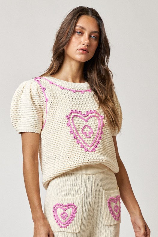 Heart Embroidered Sweater