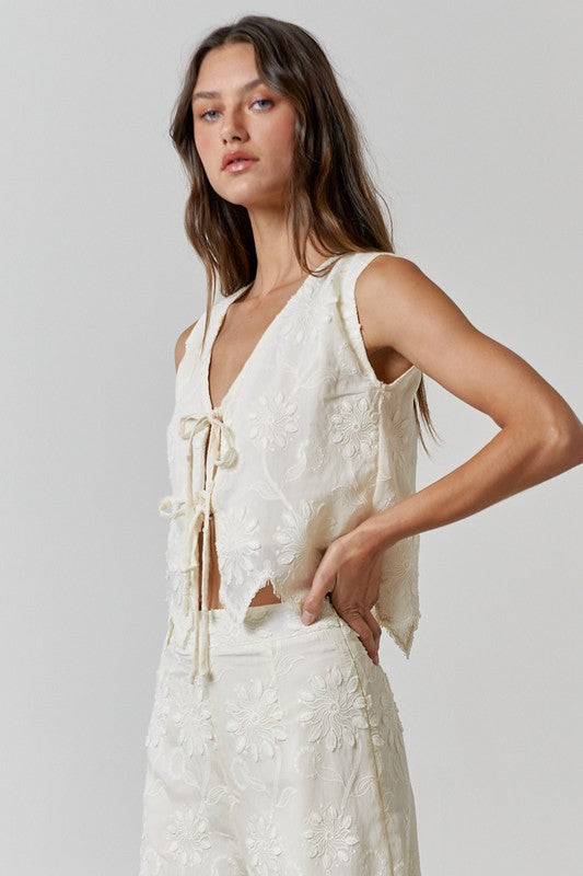 Embroidered Front Tie Top