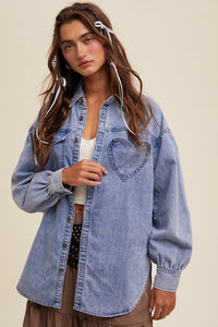 Heart Pocket Denim Shacket