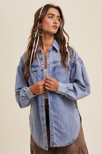 Heart Pocket Denim Shacket