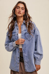 Heart Pocket Denim Shacket