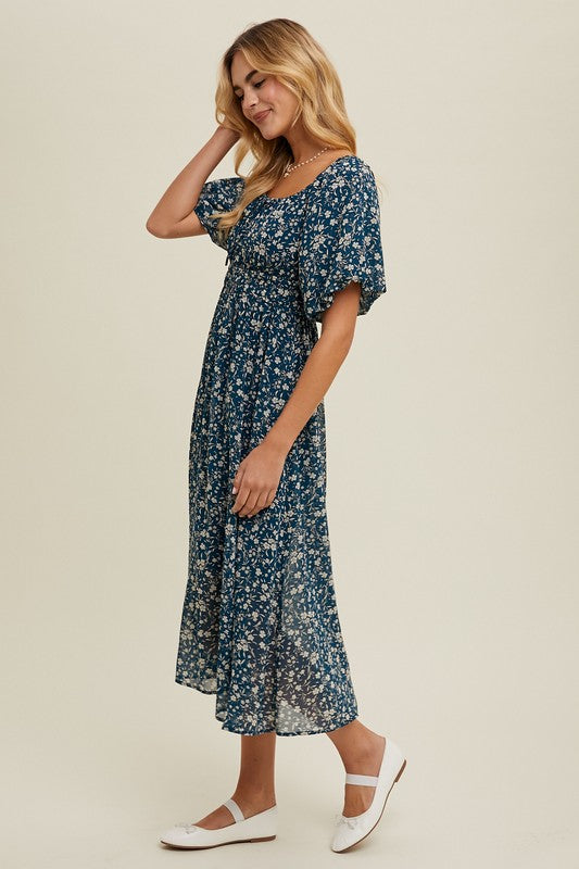 Floral Front Tie Midi Dress