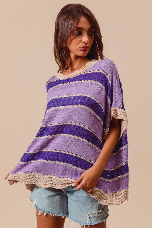 Purple Striped Knit Top