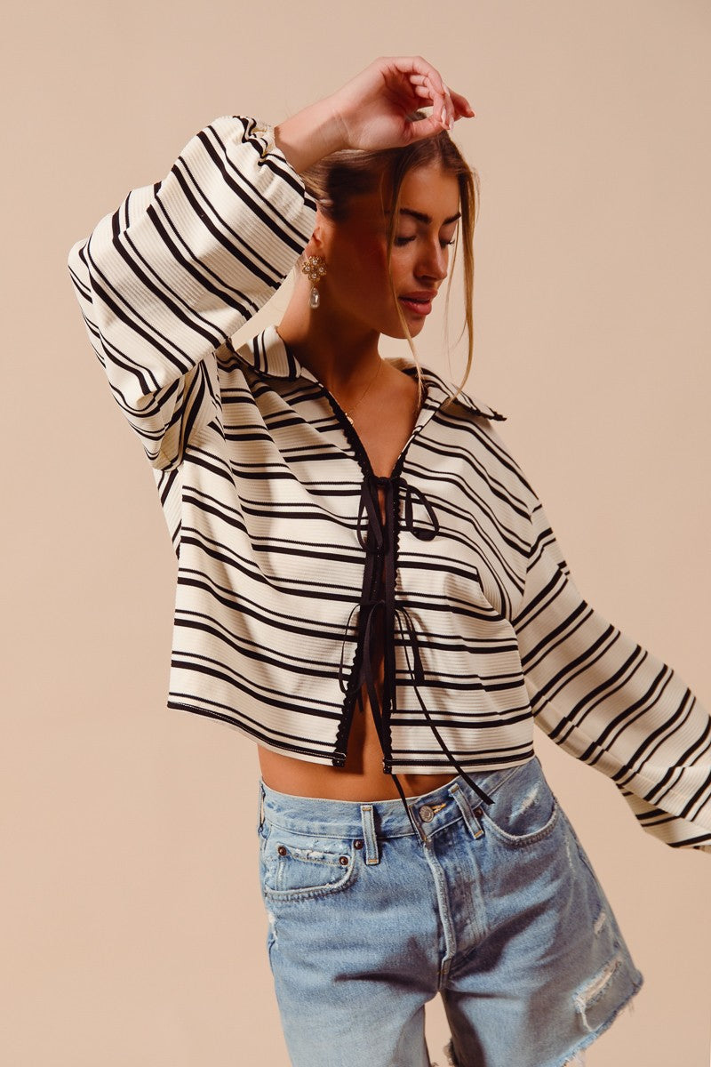 Tie Front Striped Top