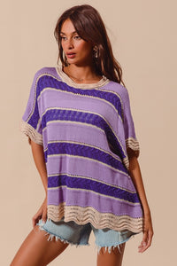 Purple Striped Knit Top