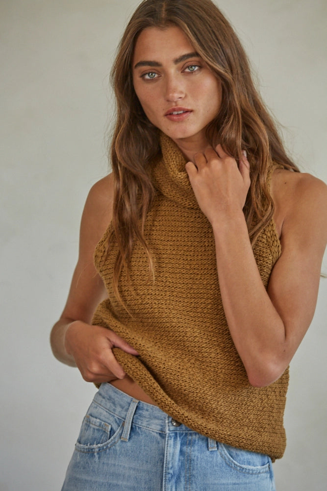 Knit Sleeveless Mock Neck Top