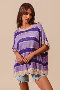 Purple Striped Knit Top