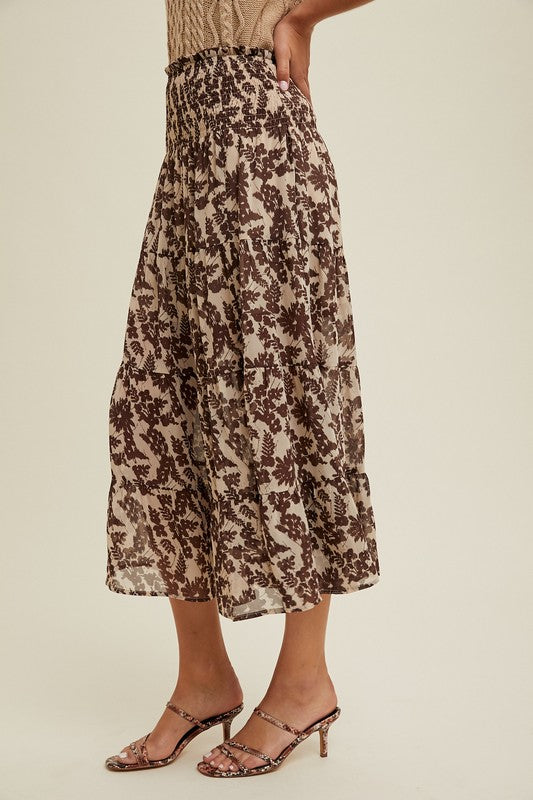 Floral Tiered Midi Skirt