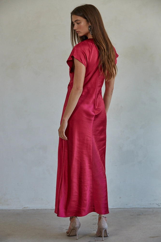 Satin Berry Maxi Dress