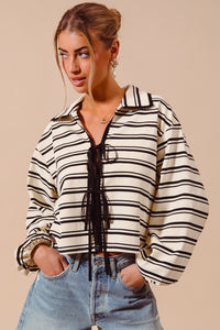 Tie Front Striped Top