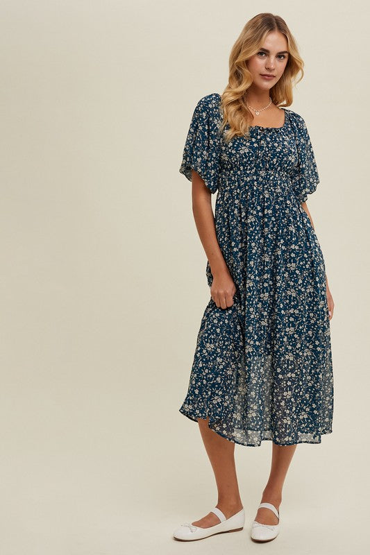 Floral Front Tie Midi Dress